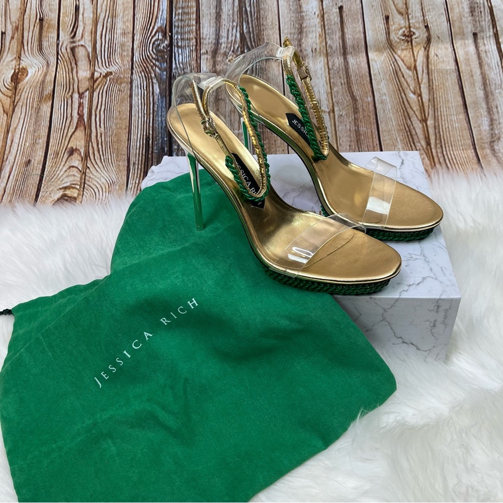 New Jessica Rich Green Chain Gold Stiletto Heels